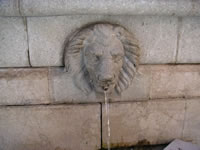 La testa del leone della Fontana del Tritone, da cui fuoriesce dell'acqua